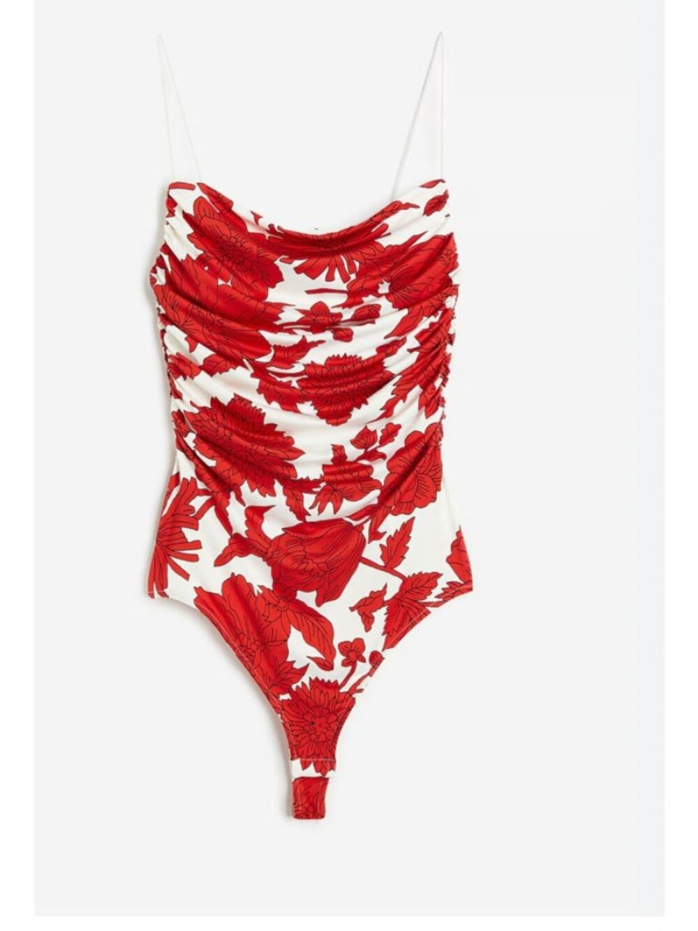 H&M One Piece Swimsuit Womens S Red White Floral Ruched Bathing Suit NWT